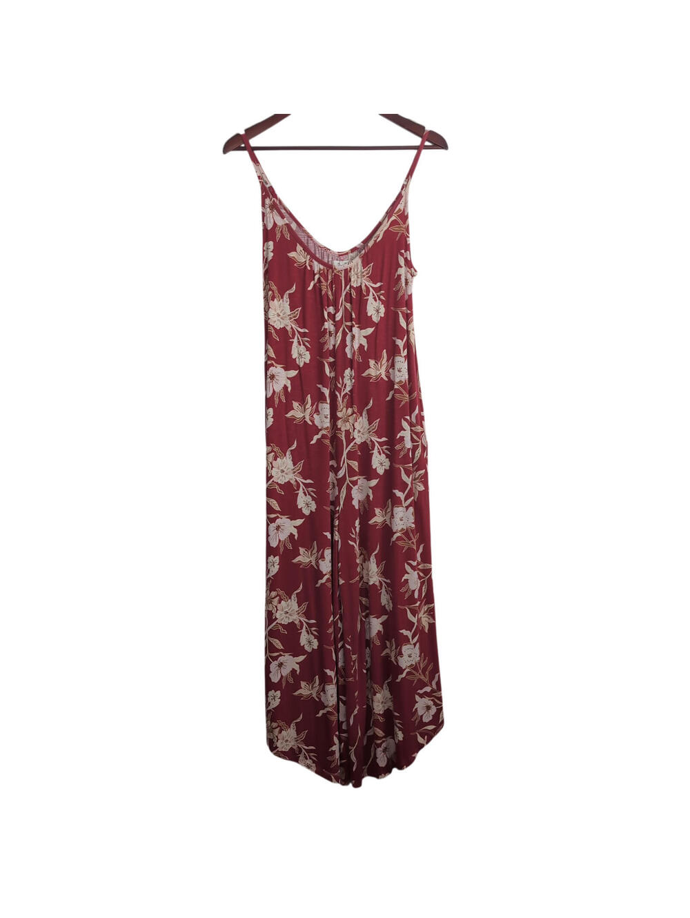 Maurices Burgundy Floral Wide-Leg Jumpsuit Size-Small